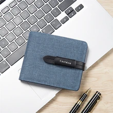 

Men's Drawstring Canvas Two-fold Zipper Coin Purse Male Multi-function Card Holder Fashion Letter Print Solid Color Money Clip