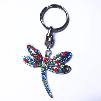 

Fashion Mosaic Crystal Dragonfly Design Key Ring Zinc Alloy Charming Key Chain Bag Key Ring Flash Bright Metal Keychain Hot !