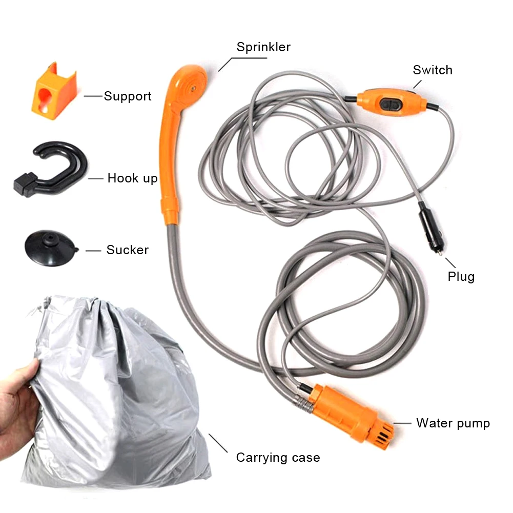 Ejoyous Portable Outdoor Shower Camping Shower 12V Car Plug Vehicle-Mounted Shower Pump Camp Shower Handheld Camping Showerhead Kit Set for Family Camp Hiking Backpacking Travel
