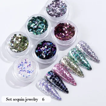 

6pcs Pink Cute Nail Glitter Set Holographic Nail Powder Flakes Manicure Ultra Thin Nail Art Sequin Chromes Pigment MH88