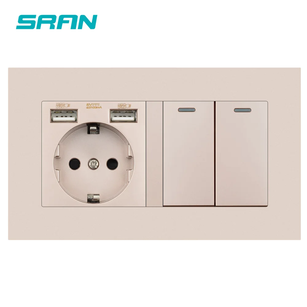 Евророзетка SRAN с клавишным выключателем 220 В 16 А usb 146*86|Электрические розетки| |