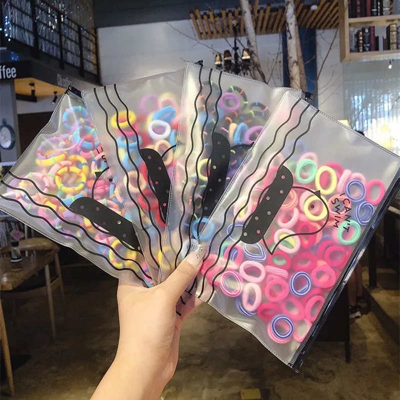 

100Pcs/Bag Girls Hair Bands Fashion Colorful Nylon Elastic Headband Kids Ponytail Holder Rubber Bands Scrunchie Hair Accessories