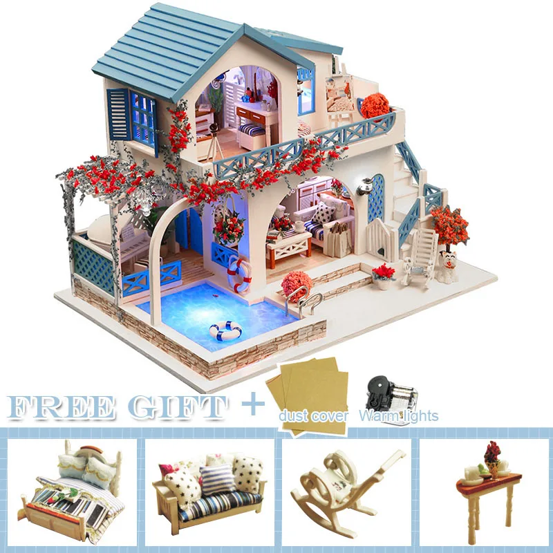 K15C CUTEBEE DIY деревянный кукольный домик кукольные домики Миниатюрный Кукольный дом мебель набор Каса Музыка Led игрушки для детей подарок на день рождения K21 - Цвет: K15C