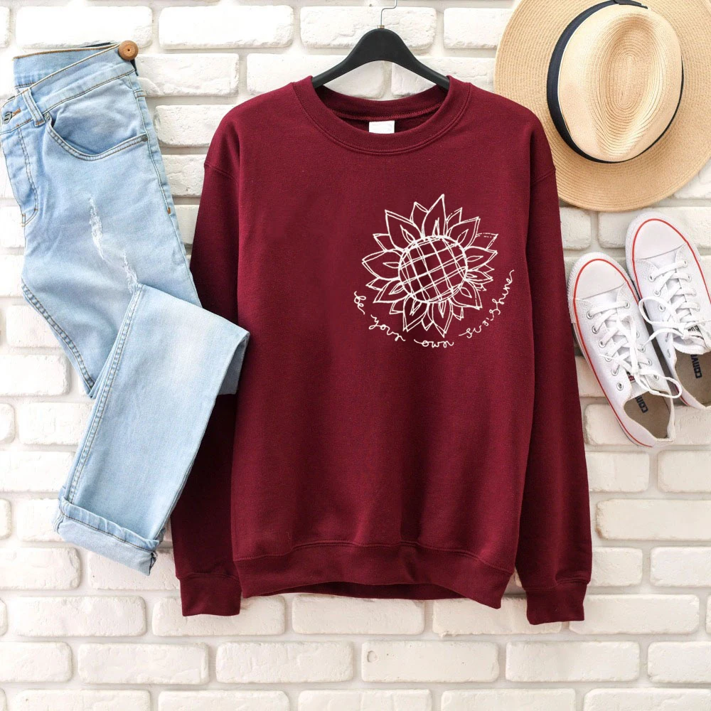 Be Your Own Sunshine свитер с круглым вырезом и подсолнухами, с карманами, с принтом, толстовки, Женский пуловер, джемперы, осенние наряды, топы, Прямая поставка