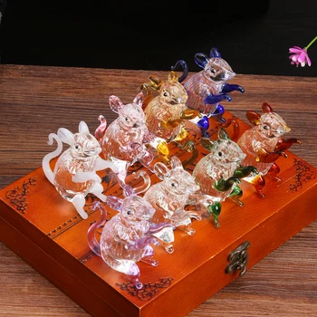 

Unique Mouse Crystal Figurine Rat Ornament Glass Animal Miniature Romantic Handmade Gifts for Household Room Decoration