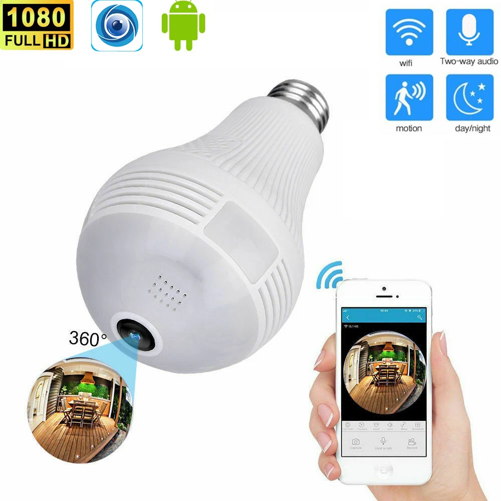 1080P// 960P Wireless Security SPY Hidden IP Camera Panoramic Wifi Light Bulb US