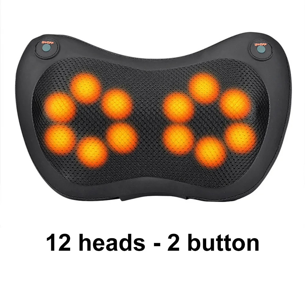 black 2button 12head Шиацу массажная подушка головки автомобиля спины шеи Массажер домашний талии Электрический массаж тела массажер - Цвет: black 2button 12head