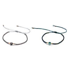 2 шт маленькие браслеты ручной работы из рисовых бусин, браслет из бисера, натуральные каменные бусины, ювелирные изделия, браслет дружбы серого и темно-зеленого цвета