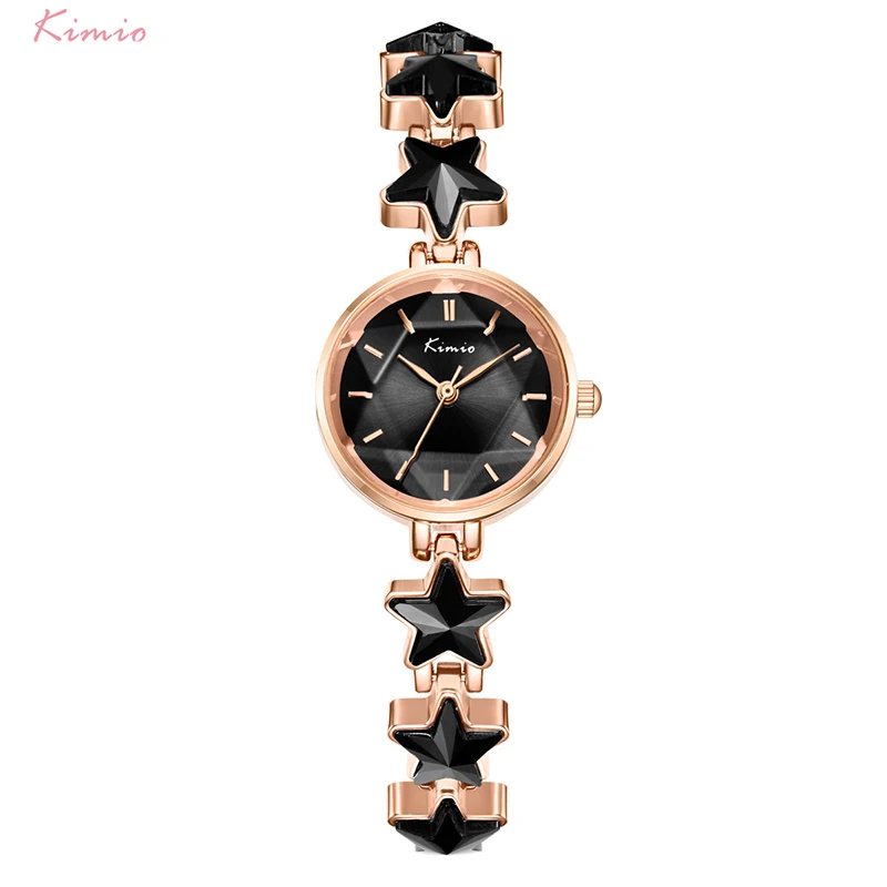 KIMIO женские часы-браслет с синей звездой для женщин Простые маленькие часы с нарядным циферблатом женские брендовые водонепроницаемые наручные часы Новинка - Цвет: black watch