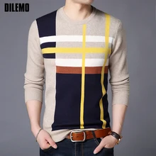 Новинка, модный брендовый мужской свитер, пуловер, Приталенный джемпер, вязанный шерстяной зимний корейский стиль, круглый ворот, повседневная мужская одежда