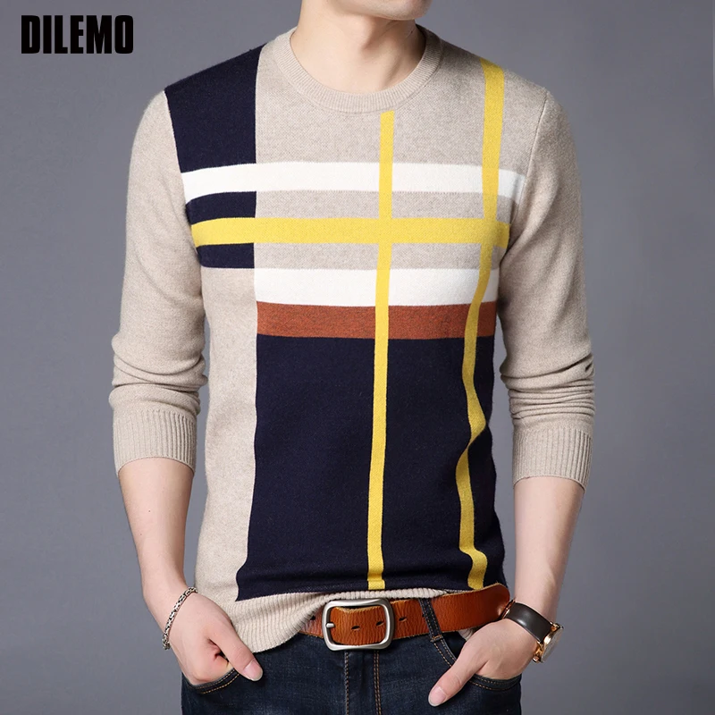 

2020 New Fashion Brand Sweater For Mens Pullover Slim Fit Jumpers Knitred Woolen Winter Korean Style O-Neck Casual Mens Clothes