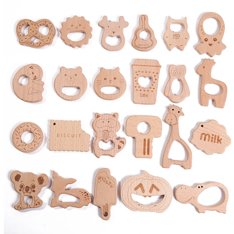 

10 Pcs Wooden Teether Rodent Cartoon Animals Cute Bear Rabbit Elephant Montessori Educational Toys Block Newborn Gifts