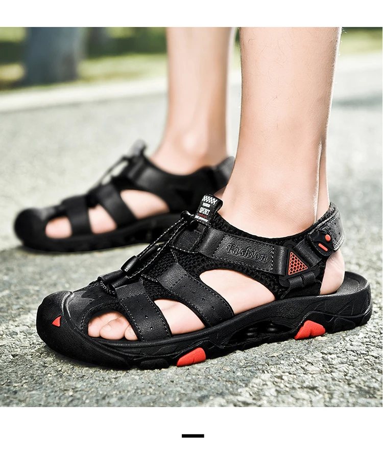 Summer First layer Leather Sandals Men's Baotou Beach Shoes Soft Bottom Non-slip Outdoor Casual | Обувь