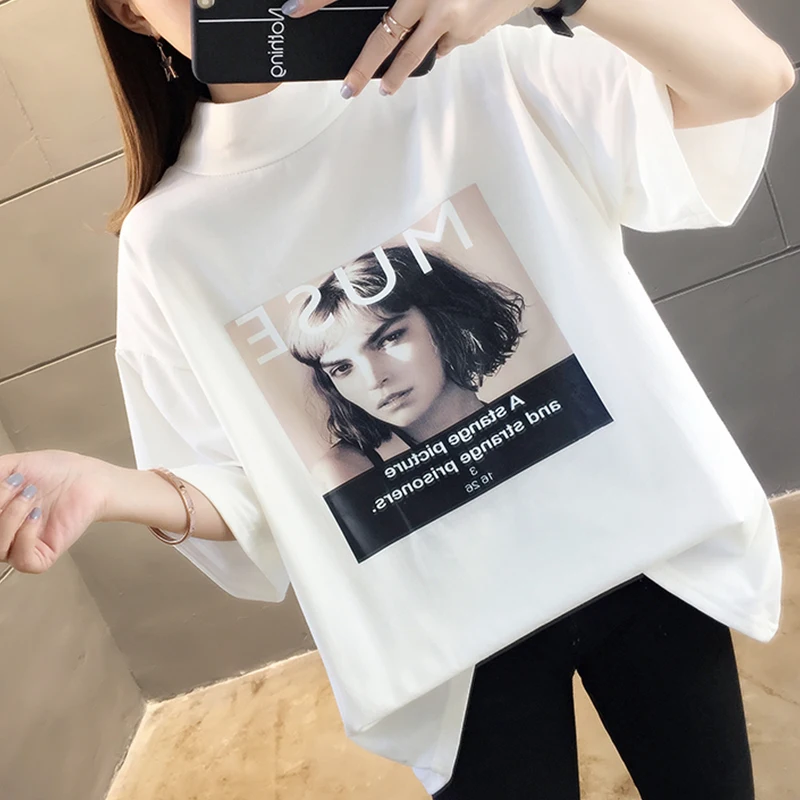 

Graphic 3D Print Women Tshirt Short Sleeve Turtle Neck Fashion Harajuku Vintage Tshirts Casual Aesthetic T-shirt Top Plus Size