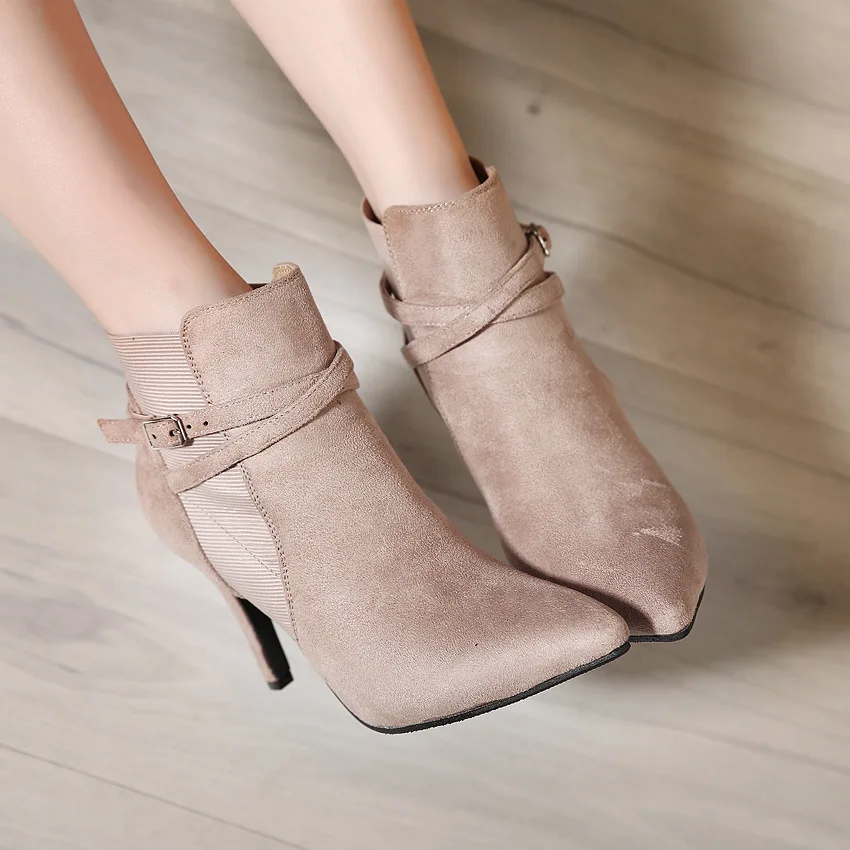 

Super-display thin-point suede women's leather boot side zipper Martin boots, high heels and women's shoes