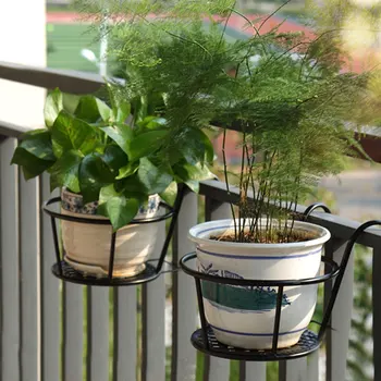 

Balcony Railing Strong Bearing Flower Rack Scratch Proof Hanging Type Anti Rust Storage Stand Iron Structure With Double Hooks