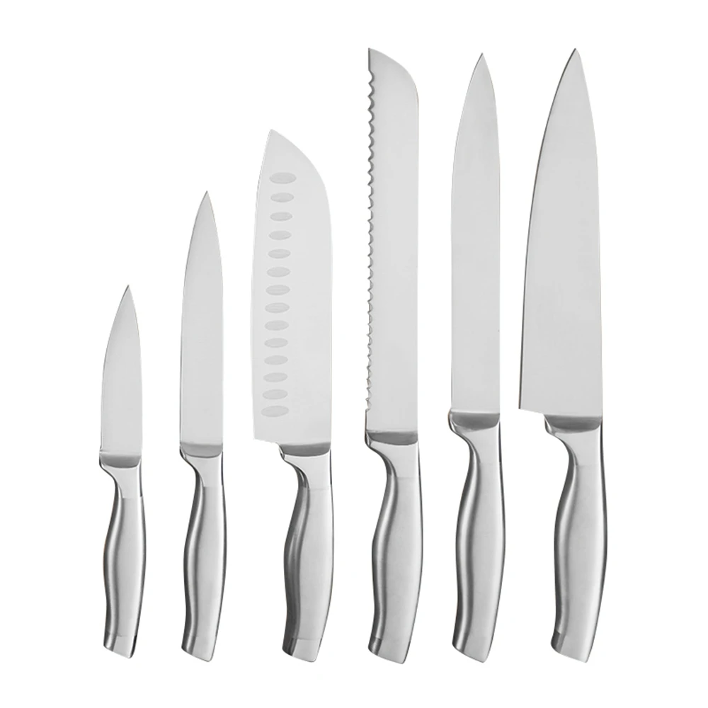 6 шт. набор кухонных ножей из нержавеющей стали с ручкой клюва для фруктов и овощей повара для нарезки хлеба японский кухонный нож набор аксессуаров - Цвет: silver