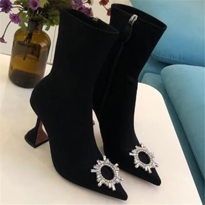 Begum Украшенные ботинки для женщин обувь кристалл высокий каблук стрейч носки