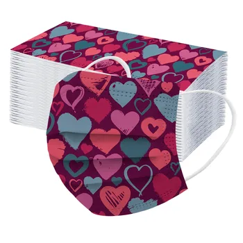 

10/50pc Valentine's Day Print Mask Adult Three-layer Outdoor Dust-proof Breathable Disposable Non-woven Windproof Earloops Masks