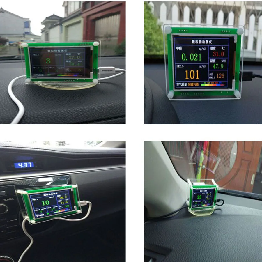 6IN1 Car LCD Digital Air Quality Monitor PM2.5&PM1.0&PM10& AQI Detector Tem&RH Tester Meter