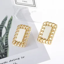 S925 Серебряные серьги из сплава с эмалью, Геометрические Квадратные серьги-гвоздики с цепочкой, аксессуары для свадьбы, вечеринки, выпускного вечера