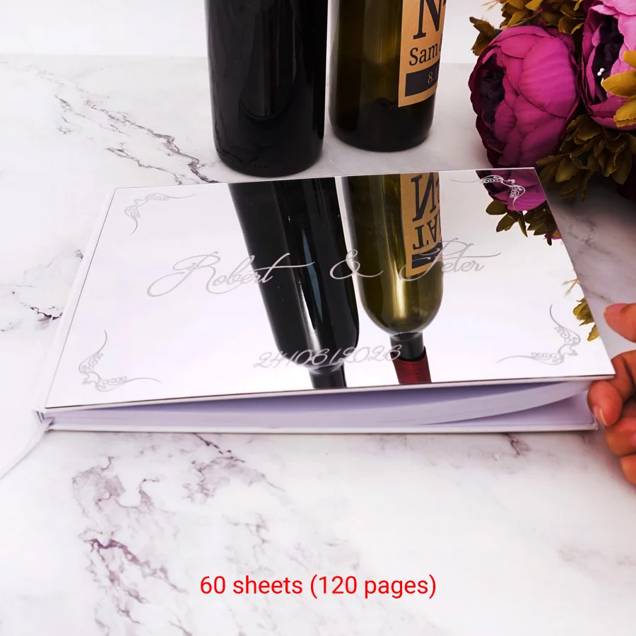 25x18cm Personalized Wedding Vintage Signature Guestbook Acrylic Mirror Cover White Blank Pages Party Favors Wedding Gift