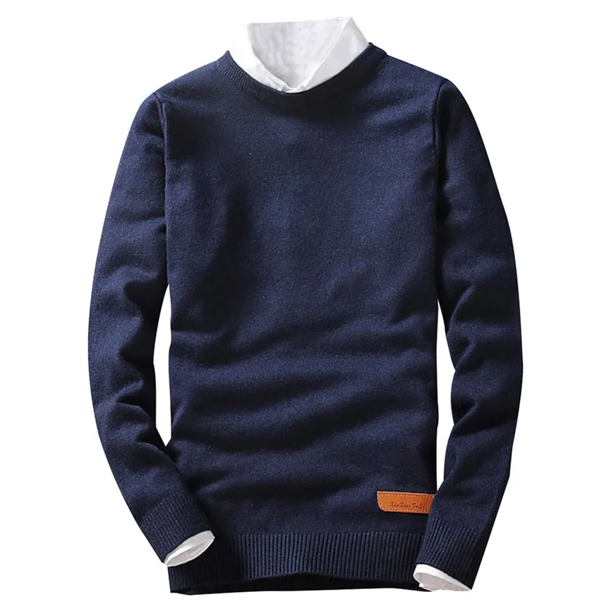 Мужские свитера, новые модные повседневные тонкие хлопковые вязаные качественные мужские свитера и пуловеры с круглым вырезом, Мужская брендовая одежда, размер M-2XL - Цвет: Navy