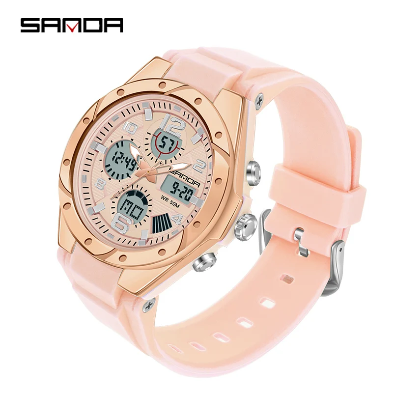 SANDA Luxury Ms LED Digital Sport Watch Fashion Casual Gold Wrist Watch Women Girl Military Waterproof Wristwatches Montre Dames 