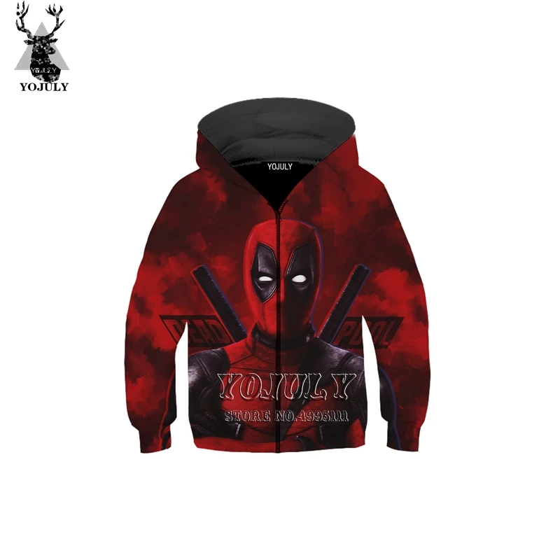 YOJULY/детская повседневная толстовка на молнии с 3D-принтом «Marvel Deadpool» и «Человек-паук»; толстовки с капюшоном; Одежда для мальчиков и девочек; куртка; C96
