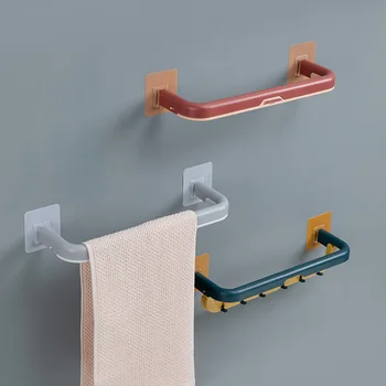 

Self-adhesive Towel Holder Rack Wall Mounted Towel Hanger Bathroom Towel Bar Shelf Roll Holder 2 Laye Hooks Bathroom Organizer