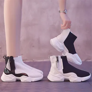 

High-top Sports Boots Casual Fashion Socks Shoes 2020 New Hot White Sneakers Light Woman Vulcanize Footwear Autumn Women's Shoes