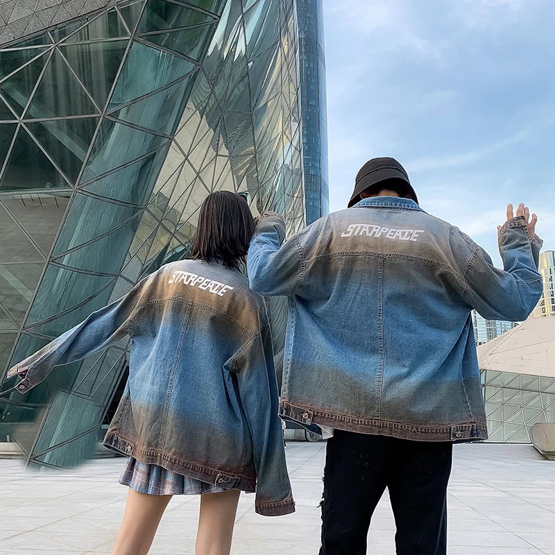 

2021 Jacket Denim Fashion Loose Real Shot For Men And Women Free Shipping Spring/autumn Gradient Color High Quality