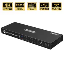 KVM коммутатор 16 портов USB HDMI KVM коммутатор 16 в 1 выход KVM HDMI Коммутатор 16x1 поддержка 4k@ 30 Гц RS232 LAN 2 шт. стойки уши стандарт 1U