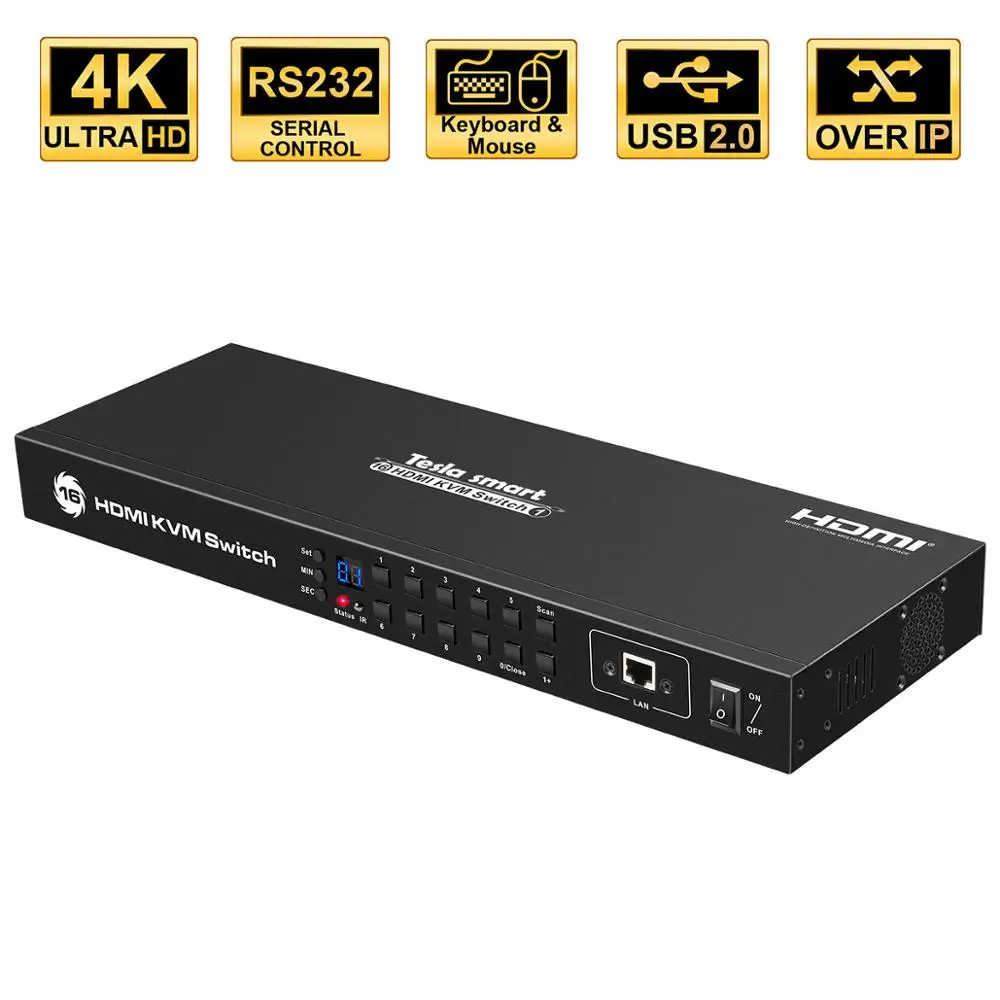 KVM коммутатор 16 портов USB HDMI в 1 выход Коммутатор 16x1 поддержка 4k @ 30 Гц RS232 LAN 2 шт.