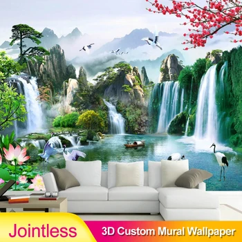 

Jointless Custom Mural Wallpaper Chinese Style 3D Waterfalls Nature Landscape Wall Painting Living Room TV Sofa Study Home Decor