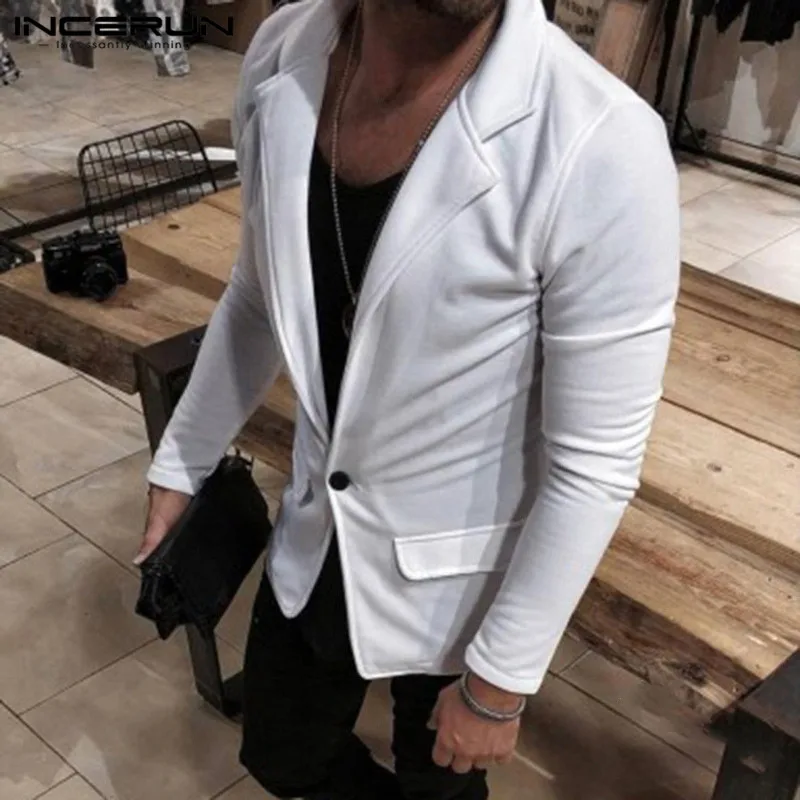 

INCERUN 2019 Men's Blazer Slim Fit British Style Business Casual Suit Jackets Men Solid Coats Fashion Party Formal Brand Blazers