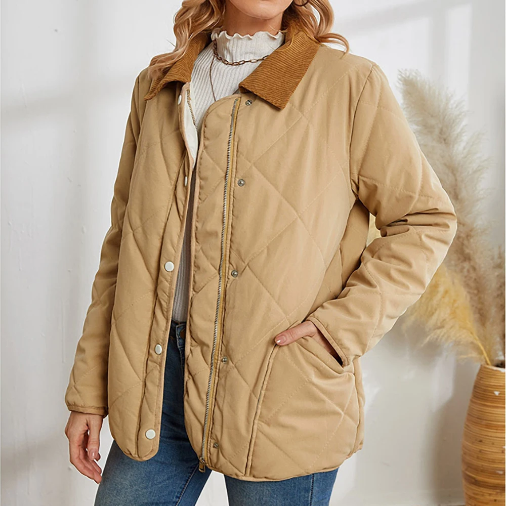 

ZOGAA Autumn Winter Women Cotton Clothes Solid Color Pockets Long Sleeved Cotton Coat Women Jacket Lapel Retro Tooling Style