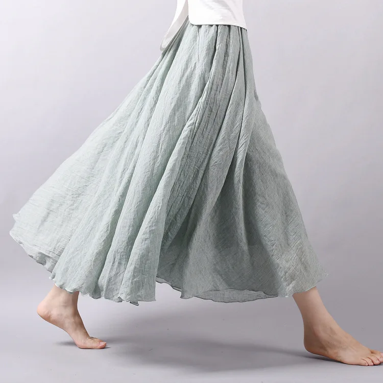 

Fashion Cotton Linen Skirt Linen Solid Color National Style Long Skirt