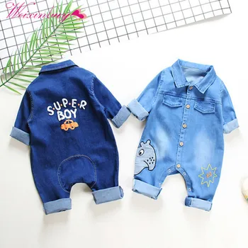 

Baby Rompers Autumn Boys Girls Long Sleeve Cartoon Print Denim Kids 2019 new fashion Casual Jumpsuit 0-24M