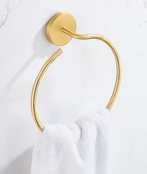 

Pure gold copper circle bathroom towel shelf brushed round toilet towel ring