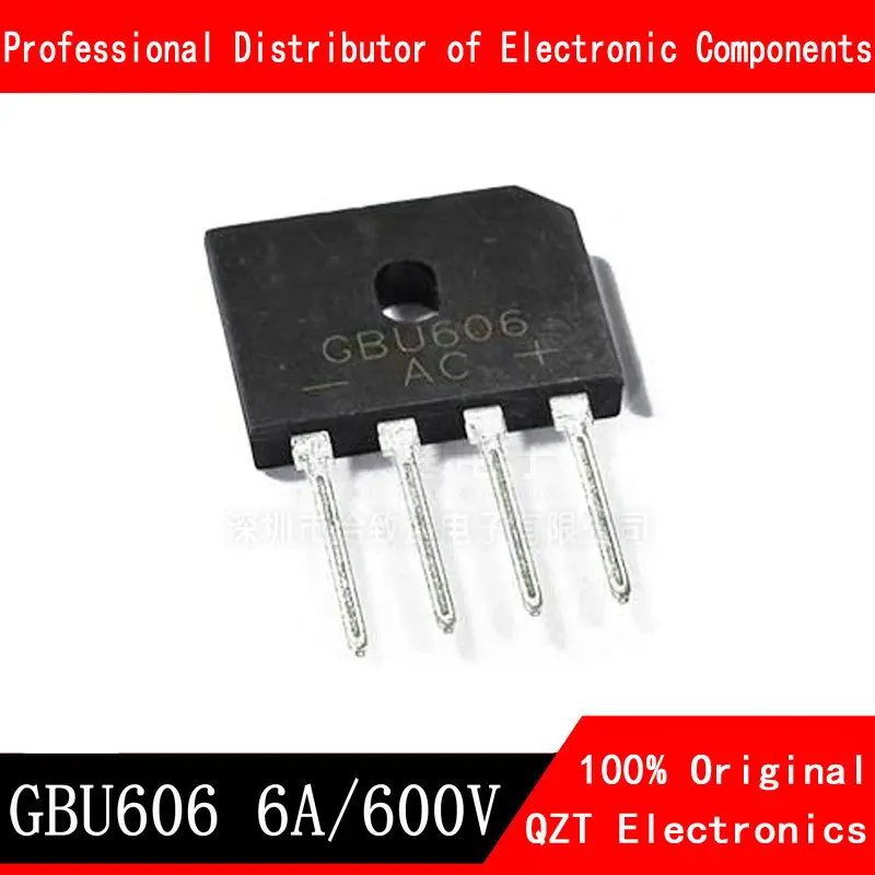 10pcs/lot GBU606 6A 600V in-line rectifier bridge stack flat bridge foot chip In Stock 20 50 100 200 500pcs gbj1510 bridge rectifier gbj15m bridge stack 15a 1000v gbj footprint flat bridge cutable foot