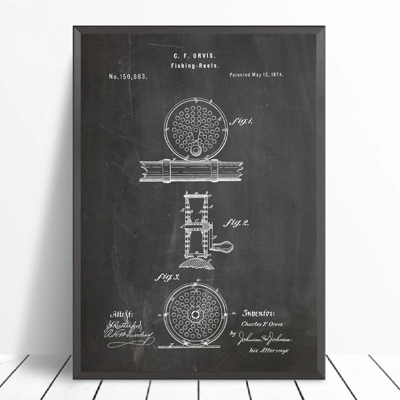 Fly Fishing Reel Patent Canvas Prints Home Decor