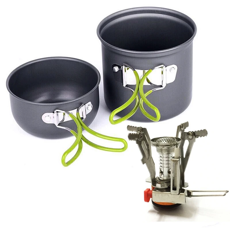 

Outdoor Camping Stove, Ultralight Portable Camp Stove Hiking Picnic Cookware Cooking Tool Set Pot Pan & Piezo Ignition Canister