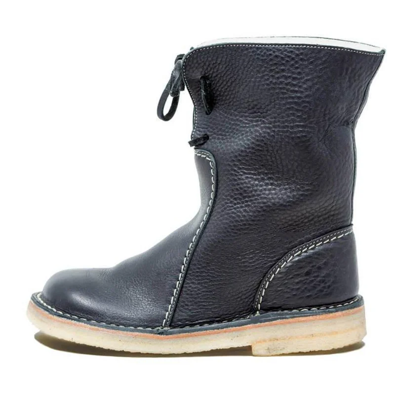 Женские зимние сапоги; теплые уличные сапоги до середины икры на низком каблуке со шнуровкой; удобные качественные высокие сапоги; повседневная женская обувь; J385