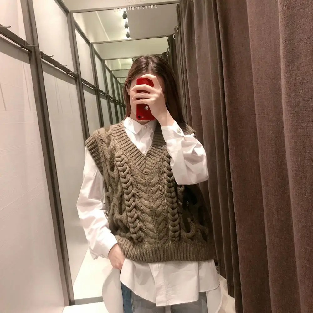 Женский зимний свитер из восьми нитей жилет 2019 Модный женский зеленый однотонный