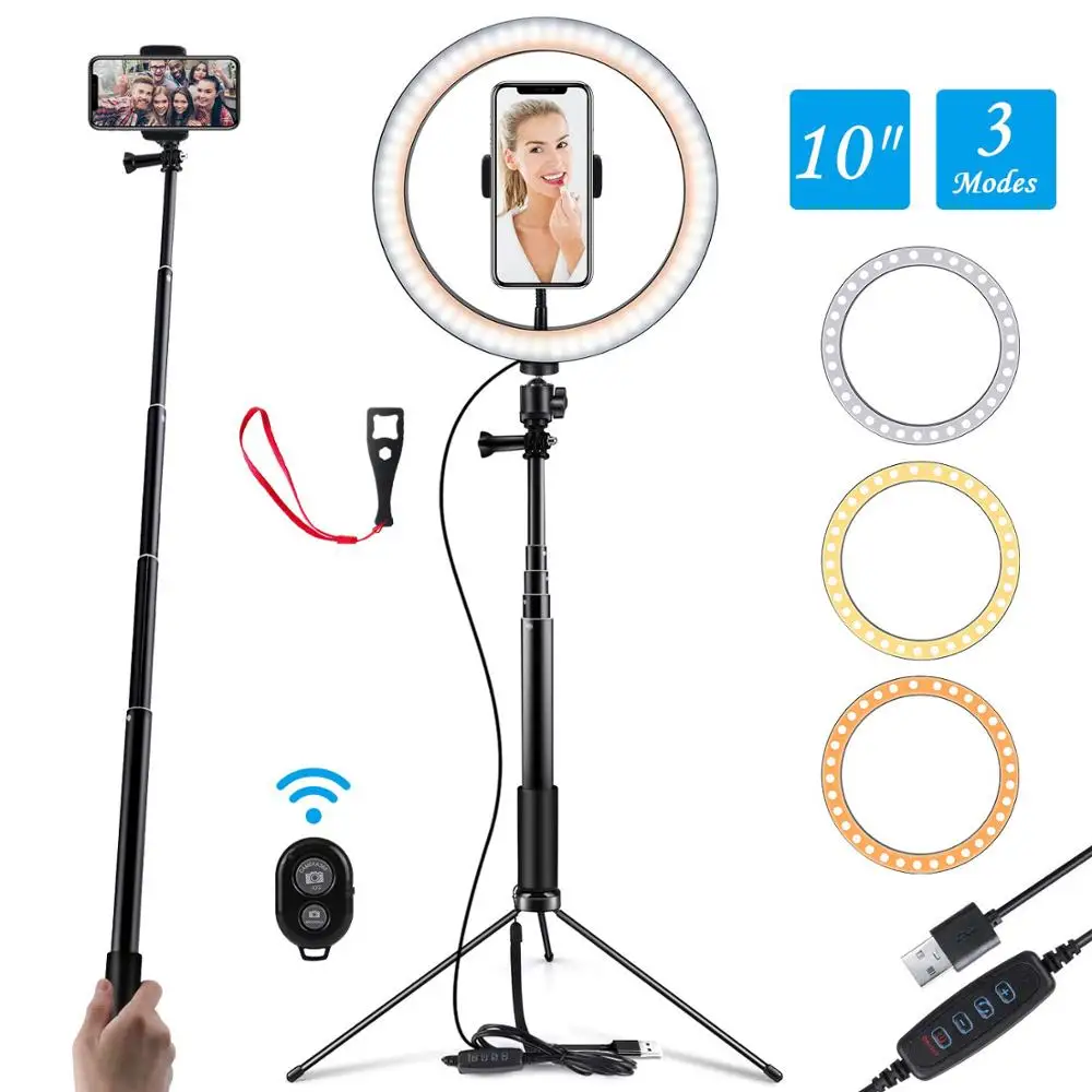 

10 Inch Photography LED Light Tripod Ring Lamp Youtube Video Live Photo Studio Selfie Stick Make Up Light With Phone Holder USB