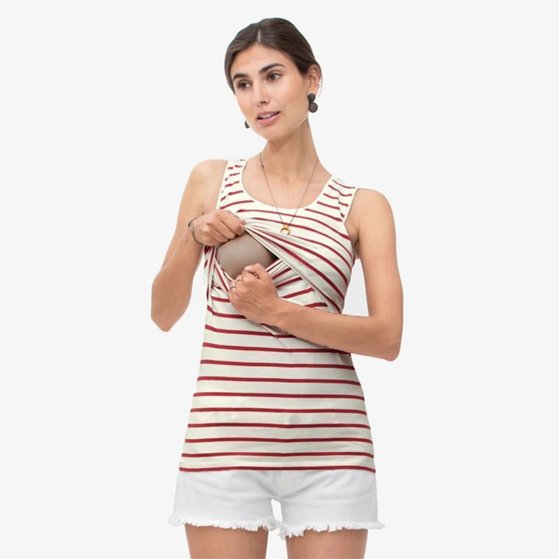 

Maternity Vest Women Pregnant Maternity Nursing Stripe Breastfeeding Top T-Shirt Womens Summer Patchwork Daily Home Base Clothes