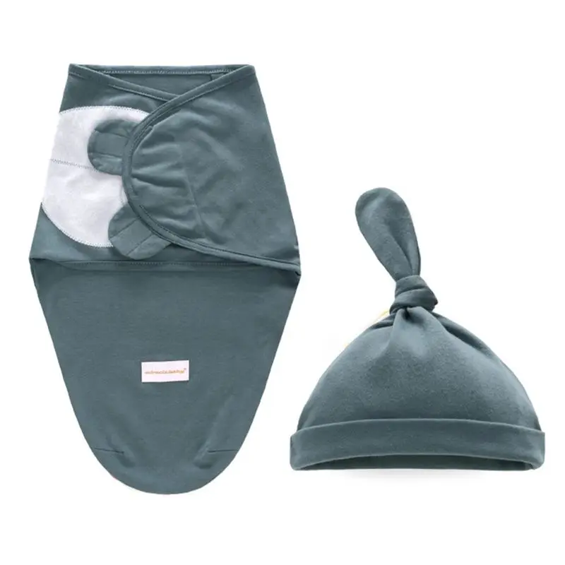 2 Pcs/set New Infants Baby Cotton Wrap Sleeping Bag Hat Newborn Girls Boys Solid Color Swaddle Cap Set