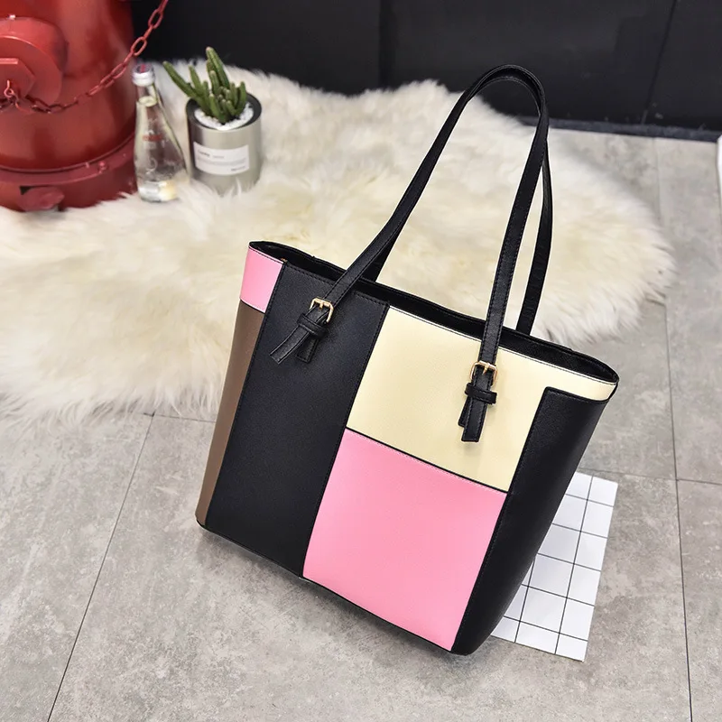 

Hipster Fashion Joint Contrast Color WOMEN'S Bag New Style Fashion Versatile Korean-style Tote Bag Handbag Shoulder Casual Large