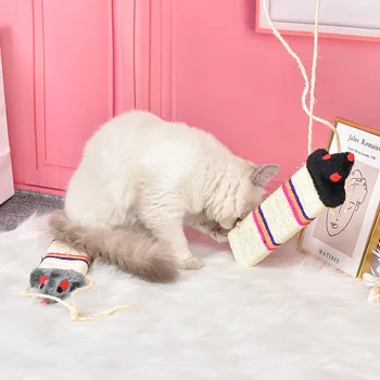 

Goods for Animals New 2020 Creative Hemp Rope Funny Cat Toy Short Plush Simulation Mouse Sisal Cat Scratcher Teeth Grinding Claw
